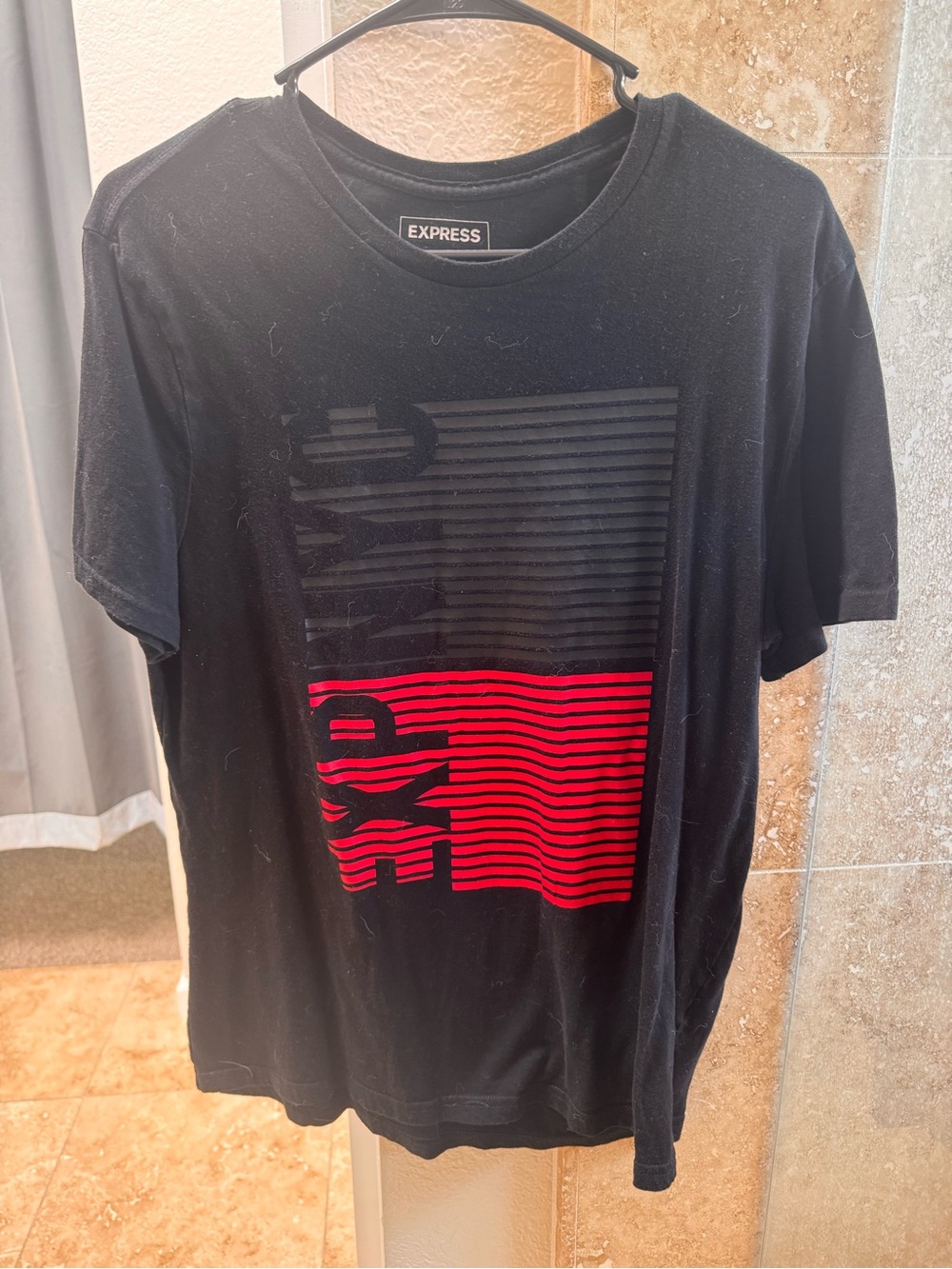 Express Black Short-Sleeve Tee with Red Graphic Block